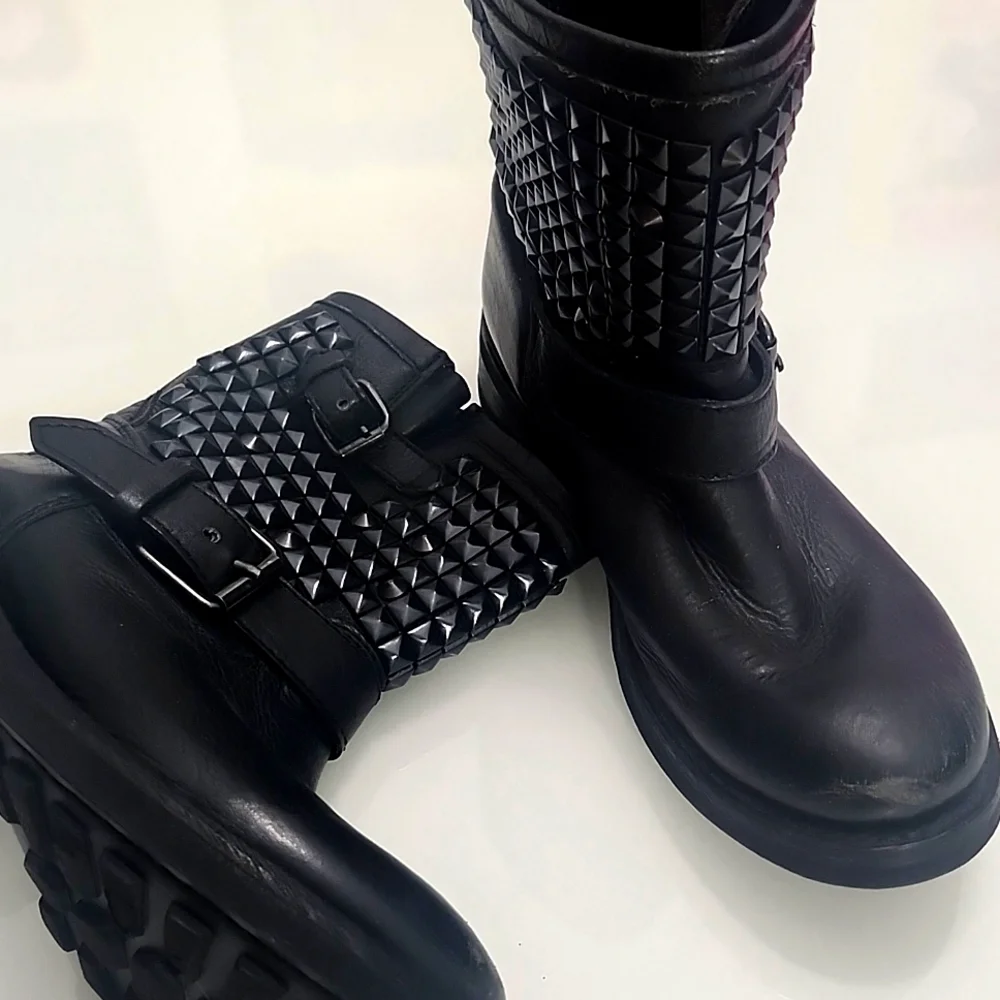 Ash Studded Black Ankle Boots - Picture 1 of 15